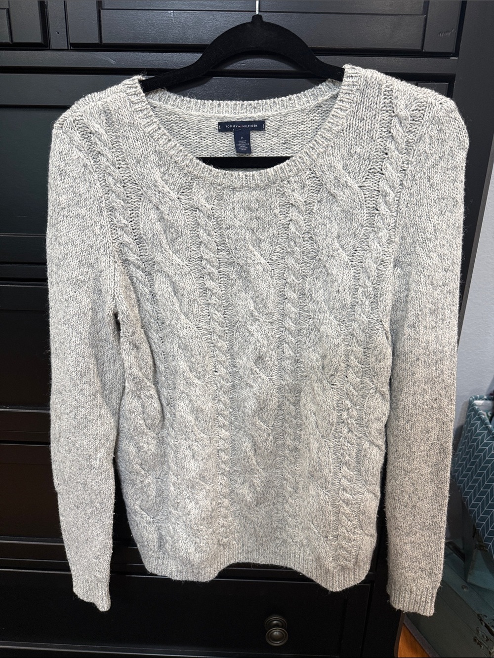 Tommy Hilfiger Heather Gray Cable Knit Crewneck Sweater